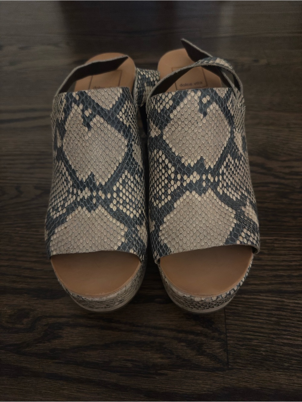 Dolce Vita Snake-Print Wedge Slides in Beige and Black